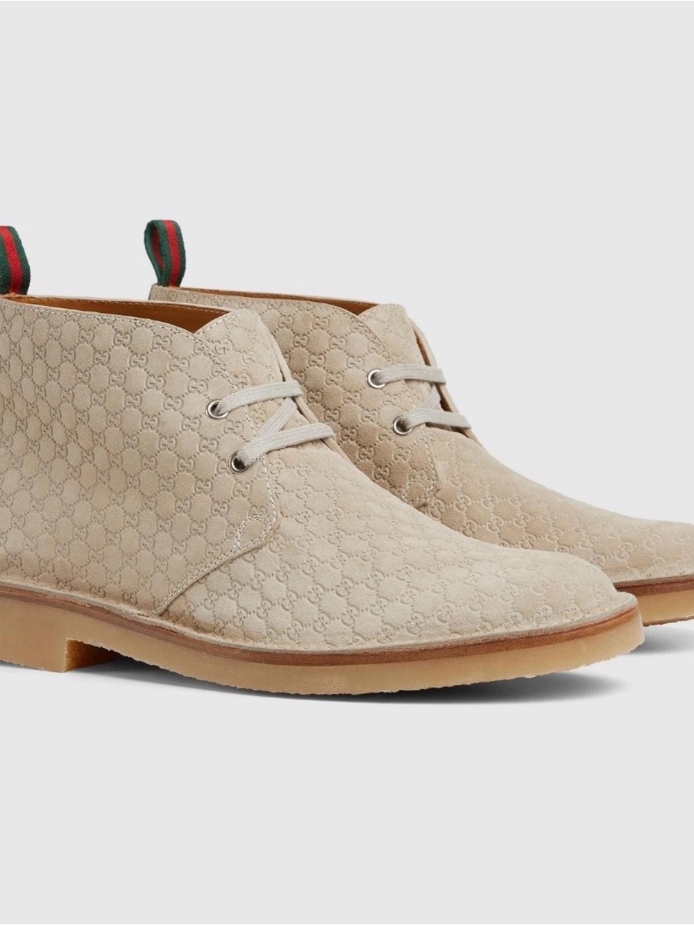 NWT Gucci Beige Suede GG Embossed Chukka Boots. US 10, 11